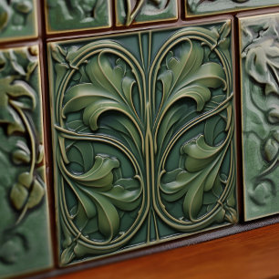 Carreau Décor vert Emerald Mur Art Nouveau Ceram