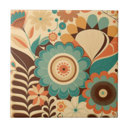 Carreau Décor vintage rétro brun floral beize vert