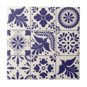 Carreau Décoratif Bleu Nil Talavera Traditionnel Mexicain
