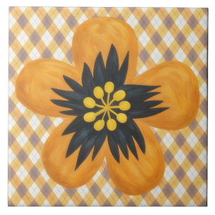 Carreau décoratif d'art à fleurs en or jaune et ma