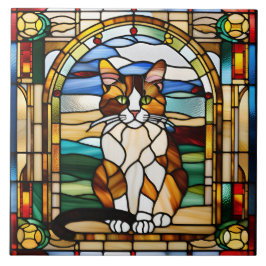 Carreau décoratif en verre teinté de chat calicot 