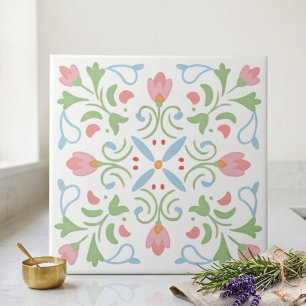 Carreau décoratif floral en art populaire de print