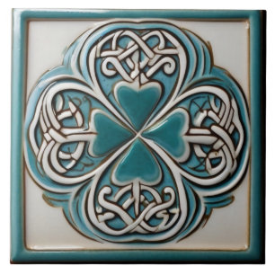 Carreau Décoratif Lucky Four Leaf Clover Vert Celtique