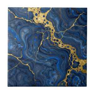 Carreau Deep Blue Golden Veins Abstrait