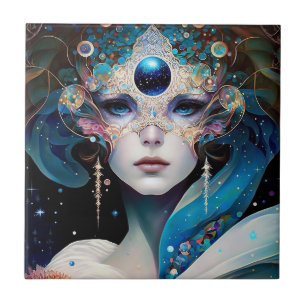 Carreau Déesse masquée cosmique Queen Imaginaire Art