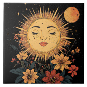 Carreau Déesse solaire céleste avec fleurs florissantes