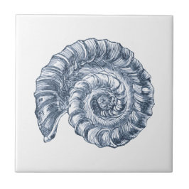 Carreau Delft Blue Ammonite Sea Shell Nautical Beach House
