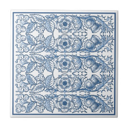 Carreau Delft Blue Ornamental Floral Art Nouveau Motif