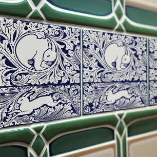 Carreau Delft Blue Victorian Hares Arts Crafts Mouvement