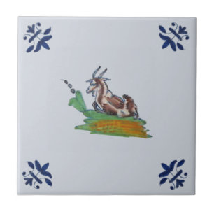 Carreau Delft Farm Animal Chèvre Blue Multi Repro c 1650
