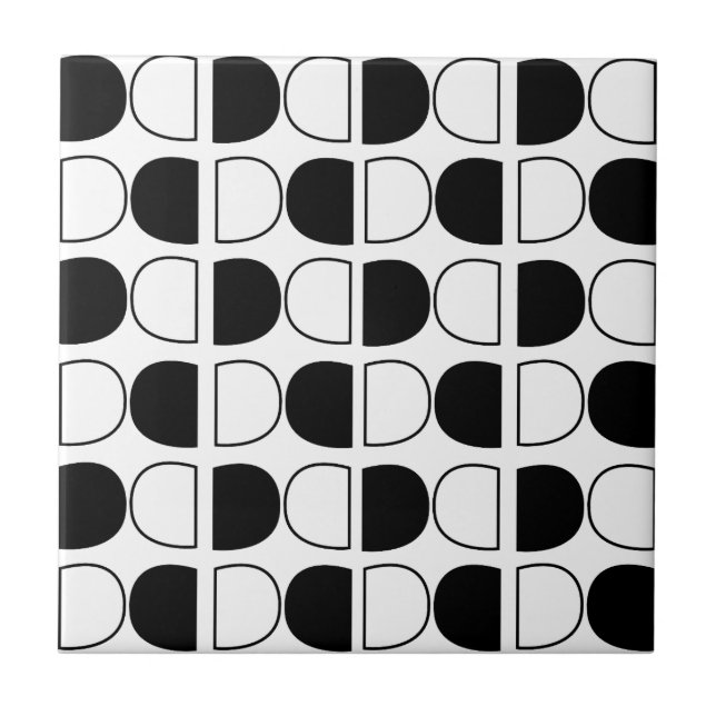 Carreau Demi-cercle géométrique noir et blanc (Devant)