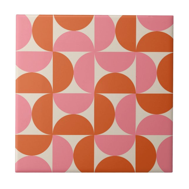Carreau Demi-cercles du milieu du siècle rose orange géomé (Devant)