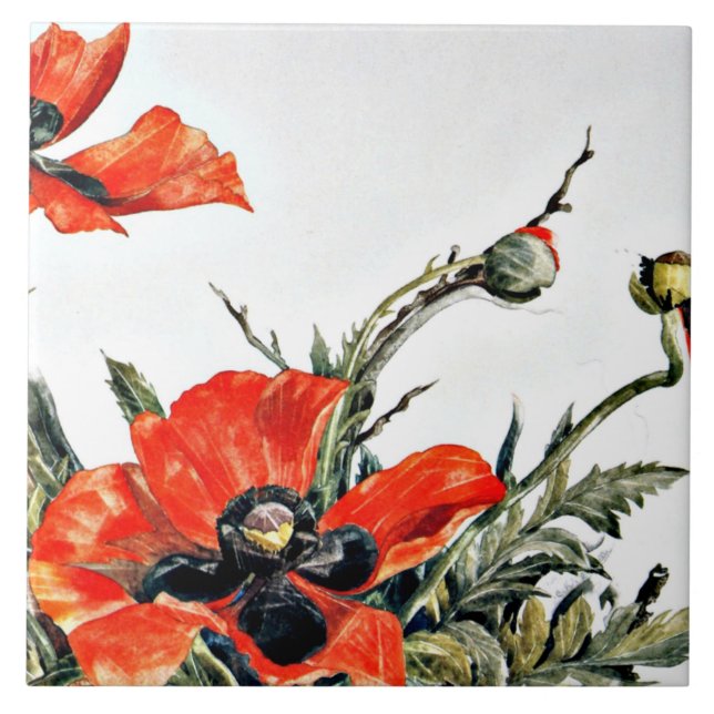 Carreau Demuth - Poppies rouges, peinture populaire, (Devant)