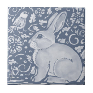 Carreau Denim Blue Rabbit Bird Floral Dedham Delft