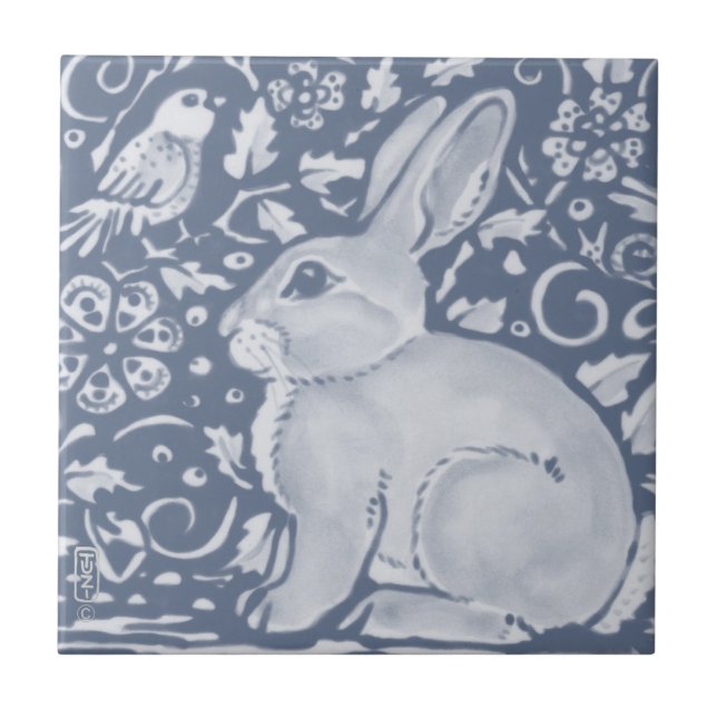 Carreau Denim Blue Rabbit Bird Floral Dedham Delft (Devant)