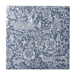 Carreau Denim Blue Woodland Forêt animale Deer Rabbit