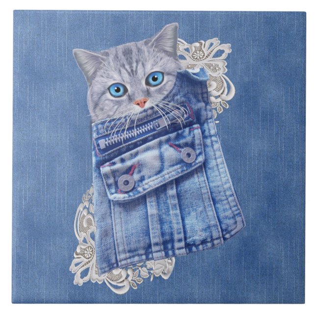 Carreau Denim Jean poches, chatons et dentelle (Devant)