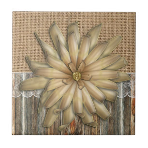 Carreau Dentelle Burlap Barnwood Et Fleur Tan
