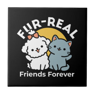 Carreau Des amis vrais pour toujours   Cute Cat & Chien Du