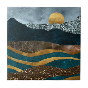 Carreau Des Vagues D'Or Sous Les Montagnes Lumineuses