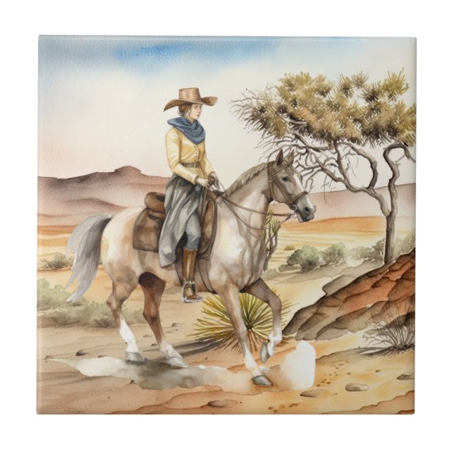 Carreau désert de cowgirl occidentale mignonne (Devant)