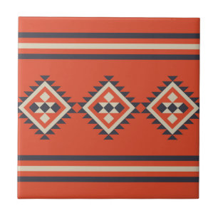 Carreau Design aztèque dans les tons orange, beige et bleu