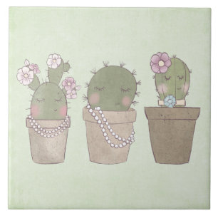 Carreau Design d'aquarelle Cactus Trio souriant