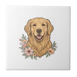 Carreau Design de gravure vintage floral Golden Retriever_