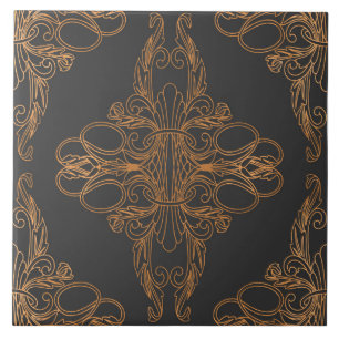 Carreau Design de luxe, motif floral, gris foncé, cuivre