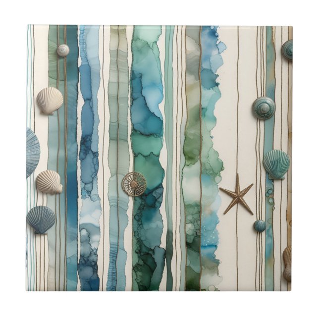 Carreau Design de plage, art de l'encre d'alcool (Devant)
