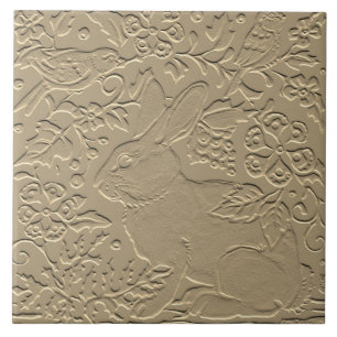 Carreau Design Embossé Lapin Tan Floral Oiseau Pâques Ar