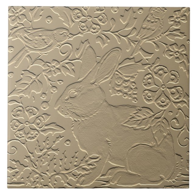 Carreau Design Embossé Lapin Tan Floral Oiseau Pâques Art (Devant)