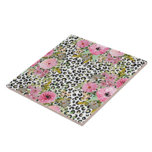 Carreau Design Empreinte de léopard et floral élégant