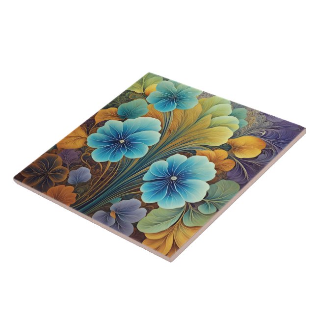 Carreau Design floral bleu et orange vibre (Côté)