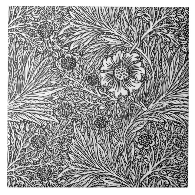Carreau Design floral complexe en noir et blanc (Devant)