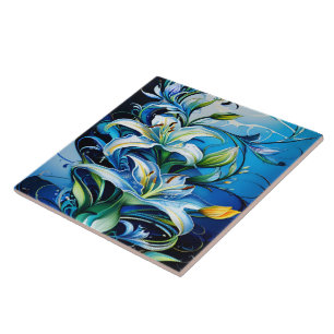Carreau Design Floral Lily Bleu Avec Motif