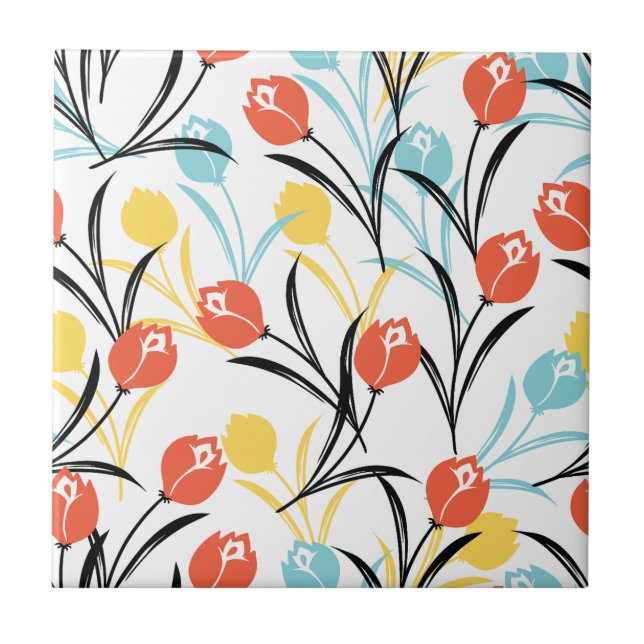 Carreau Design floral Motif de Tulipe en blanc (Devant)