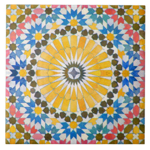 Carreau Design marocain en mosaïque bleue, jaune et rose