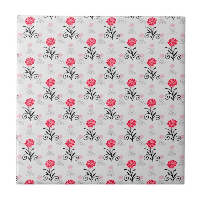 Carreau Design Motif de l'étalage de fleurs de rose rouge (Devant)
