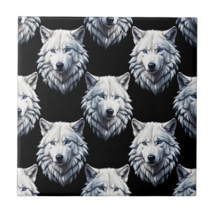 Carreau Design Motif de tête de loup blanc
