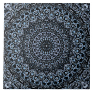 Carreau Design Motif Mandala bleu foncé et noir
