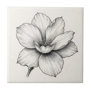 Carreau Dessin à l'encre de fleur botanique vintage en lig