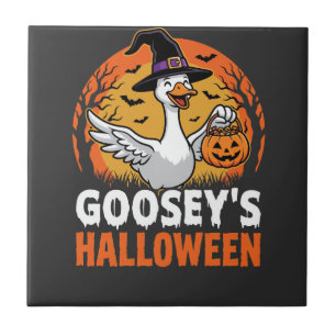 Carreau Dessin animé rétro d'oie sorcière d'Halloween de G