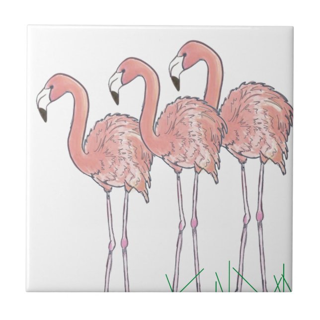 Carreau Dessin d'aquarelle de Flamants roses roses (Devant)