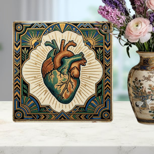 Carreau Dessin de cœur anatomique Art déco vert sarcelle e