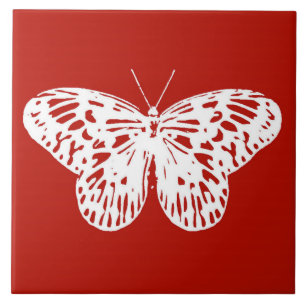 Carreau Dessin de papillon, rouge et blanc