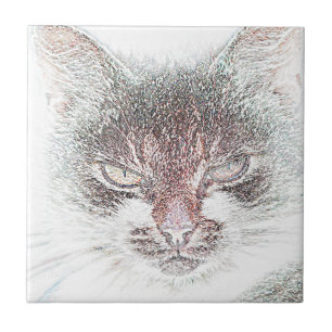 Carreau Dessin de visage de chat en colère mignon