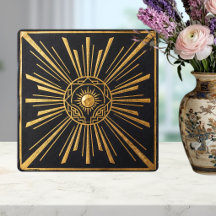 Dessin géométrique noir or soleil Art déco
