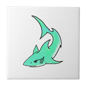 Carreau dessin souriant requin menthe bleu vert océan anim