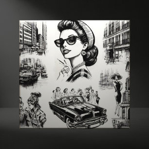 Carreau Dessin vintage Fille de mode